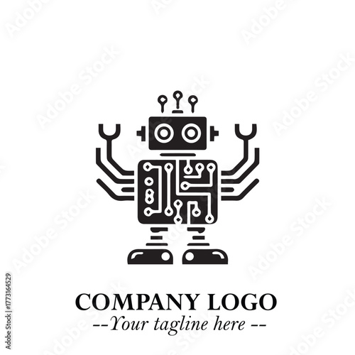Circuit Robot Logo Symbol in Black on the White Background with Futuristic Tech Design
