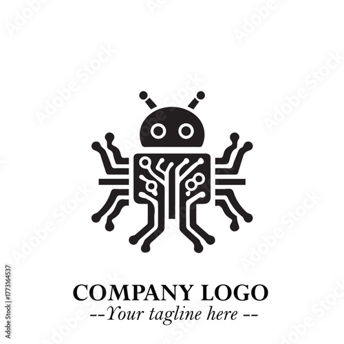 Circuit Robot Logo Symbol in Black on the White Background with Futuristic Tech Design
