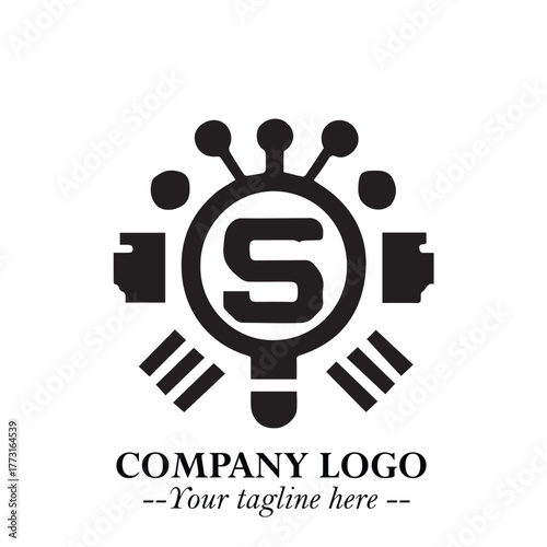 Circuit Robot Logo Symbol in Black on the White Background with Futuristic Tech Design
