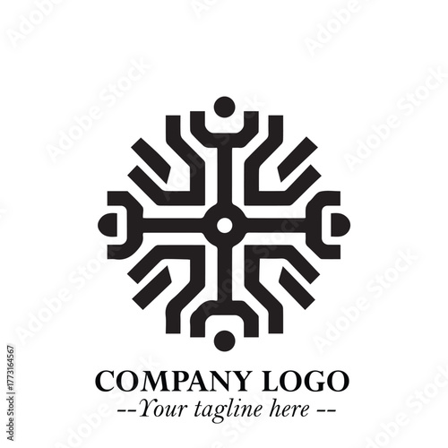 Circuit Robot Logo Symbol in Black on the White Background with Futuristic Tech Design
