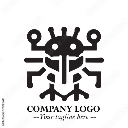 Circuit Robot Logo Symbol in Black on the White Background with Futuristic Tech Design
