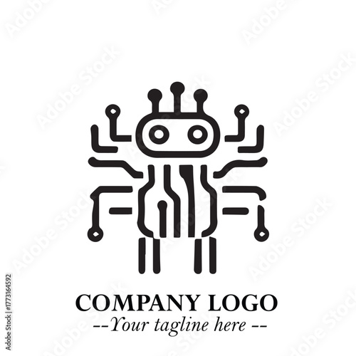 Circuit Robot Logo Symbol in Black on the White Background with Futuristic Tech Design
