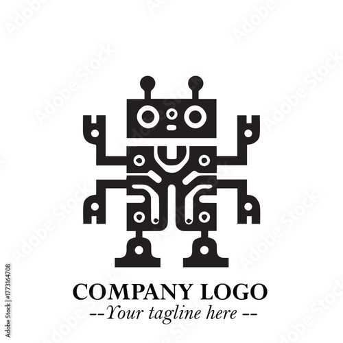 Circuit Robot Logo Symbol in Black on the White Background with Futuristic Tech Design
