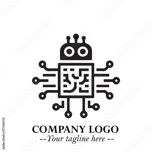 Circuit Robot Logo Symbol in Black on the White Background with Futuristic Tech Design
