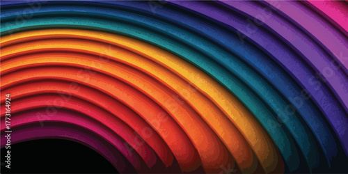 Um fundo abstrato vibrante com linhas curvas em um gradiente de cores do arco-íris, criando uma textura moderna e dinâmica.