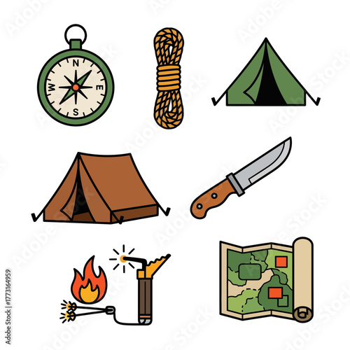 Plan your next outdoor adventure with these essential camping icons perfect for travel bloggers, scout groups, and recreational nature enthusiasts!