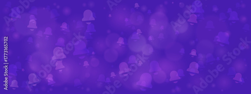Abstract purple background with numerous floating bell shapes and soft, shimmering bokeh lights, creating a festive and celebratory atmosphere for notifications or events.