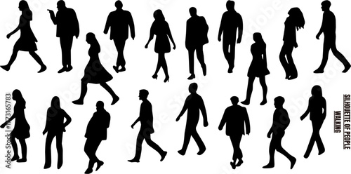 "Vector Silhouettes of Diverse People Walking in Various Poses on transparent PNG isolated Background