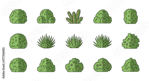 Cartoon Garden Shrubs and Bushes Graphic Elements Collection Set