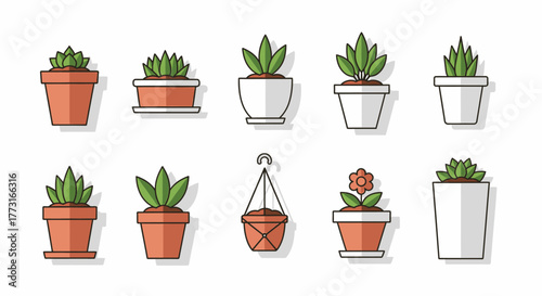 Varied vector plant pots collection on clean white background