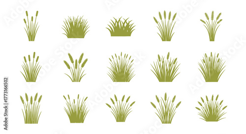 Green Grass Tufts Silhouette Variety Vector Illustrations