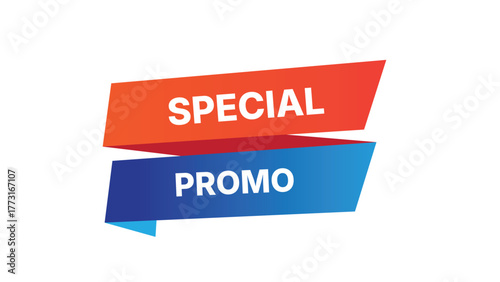 Special promo banner with red and blue ribbon design