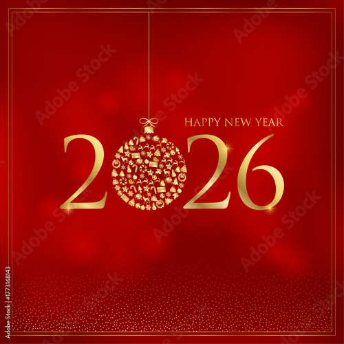 gold, shiny happy new year background and greeting card vector illustration