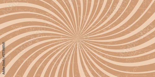 Caramel candy background. Pop art background. Twisted background. Ray brown pattern. Sunburst.