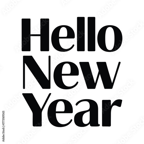 Bold black text reads hello new year against a clean white background.