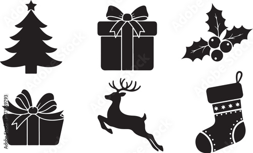 Classic Christmas Holiday Icon Set Silhouettes Vector