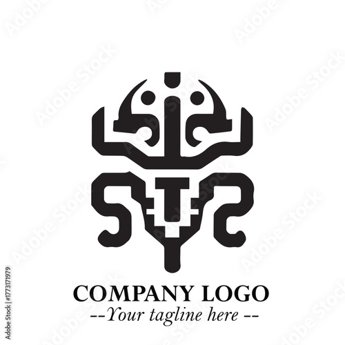 Circuit Robot Logo Symbol in Black on the White Background with Futuristic Tech Design
