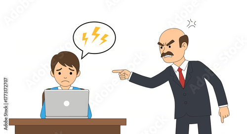 Stressed worker faces angry boss during performance review feeling the pressure and anxiety in the modern office environment symbolizing workplace stress