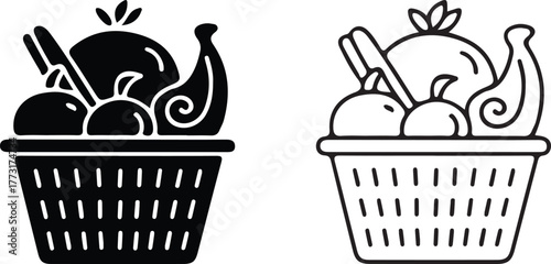 Fruit basket with oranges banana pomegranate and celery graphic illustration