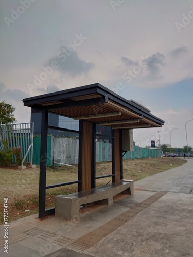 A bus stop with a nice design.