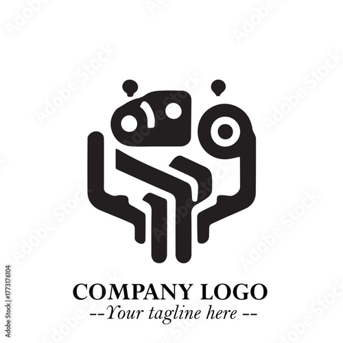 Circuit Robot Logo Symbol in Black on the White Background with Futuristic Tech Design

