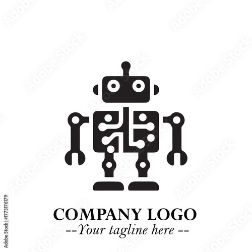 Circuit Robot Logo Symbol in Black on the White Background with Futuristic Tech Design
