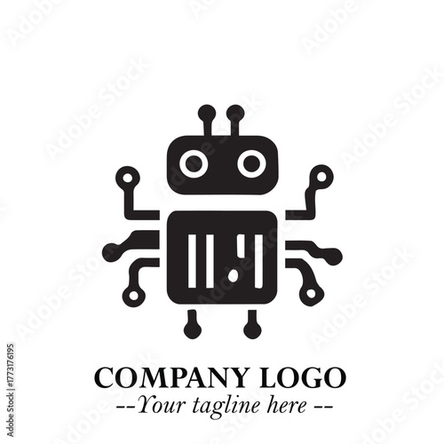 Circuit Robot Logo Symbol in Black on the White Background with Futuristic Tech Design
