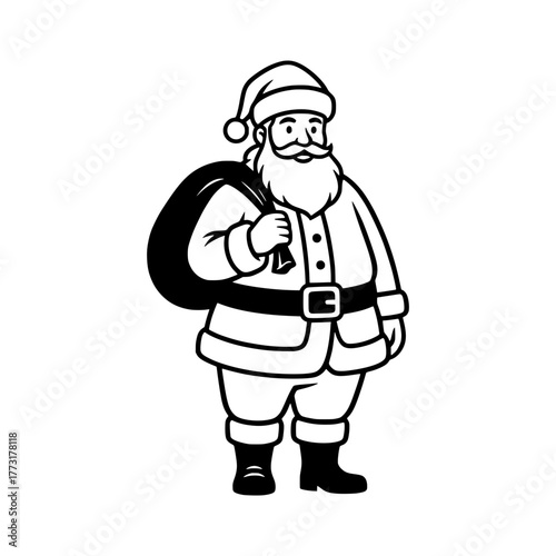 An illustration of Santa Claus, a jovial figure with a snowy beard and a bag of gifts, ready to spread holiday cheer and deliver presents.
