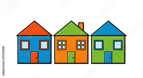 Casas coloridas 2D. Vetor com fundo transparente.