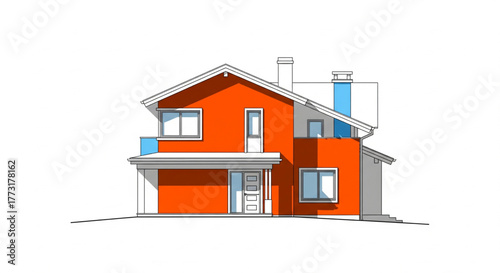 Arquitetura da fachada de uma casa contemporânea. Fundo transparente.