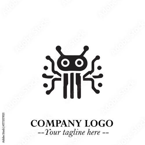 Circuit Robot Logo Symbol in Black on the White Background with Futuristic Tech Design
