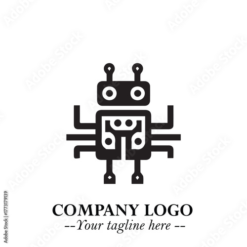 Circuit Robot Logo Symbol in Black on the White Background with Futuristic Tech Design
