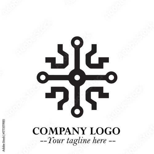 Circuit Robot Logo Symbol in Black on the White Background with Futuristic Tech Design
