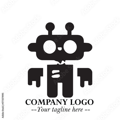 Circuit Robot Logo Symbol in Black on the White Background with Futuristic Tech Design
