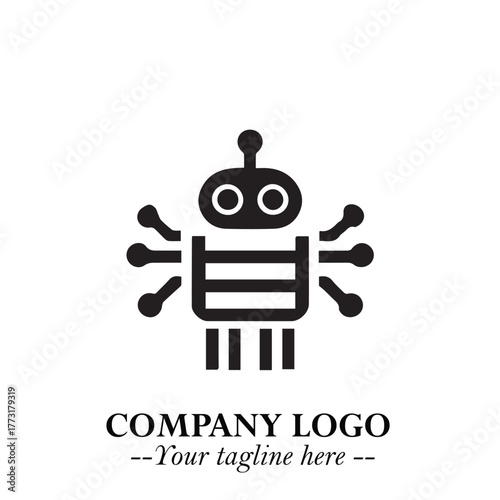 Circuit Robot Logo Symbol in Black on the White Background with Futuristic Tech Design
