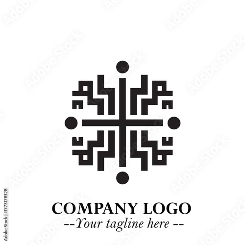 Circuit Robot Logo Symbol in Black on the White Background with Futuristic Tech Design
