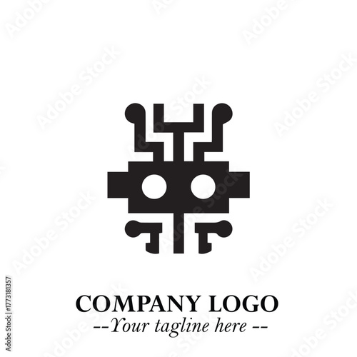 Circuit Robot Logo Symbol in Black on the White Background with Futuristic Tech Design

