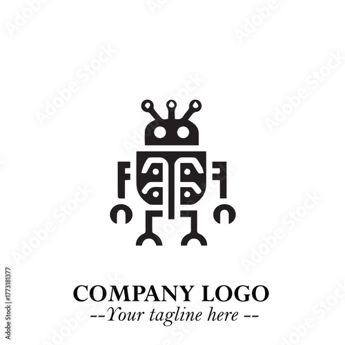 Circuit Robot Logo Symbol in Black on the White Background with Futuristic Tech Design
