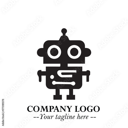 Circuit Robot Logo Symbol in Black on the White Background with Futuristic Tech Design

