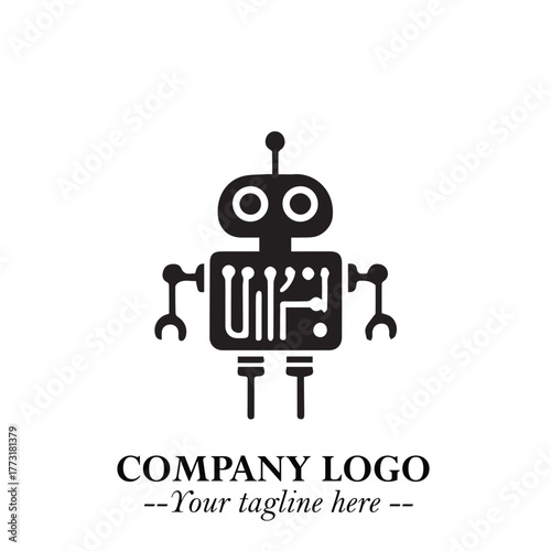 Circuit Robot Logo Symbol in Black on the White Background with Futuristic Tech Design
