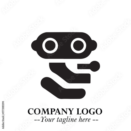 Circuit Robot Logo Symbol in Black on the White Background with Futuristic Tech Design
