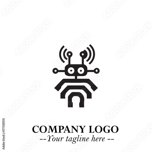 Circuit Robot Logo Symbol in Black on the White Background with Futuristic Tech Design
