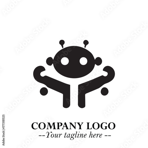 Circuit Robot Logo Symbol in Black on the White Background with Futuristic Tech Design
