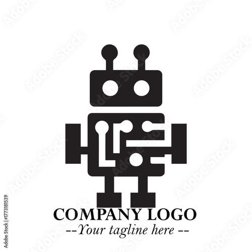 Circuit Robot Logo Symbol in Black on the White Background with Futuristic Tech Design
