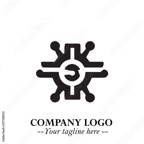 Circuit Robot Logo Symbol in Black on the White Background with Futuristic Tech Design
