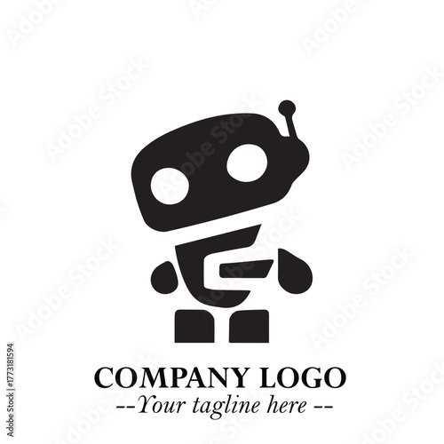 Circuit Robot Logo Symbol in Black on the White Background with Futuristic Tech Design
