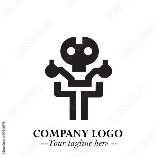Circuit Robot Logo Symbol in Black on the White Background with Futuristic Tech Design
