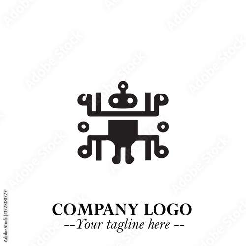 Circuit Robot Logo Symbol in Black on the White Background with Futuristic Tech Design
