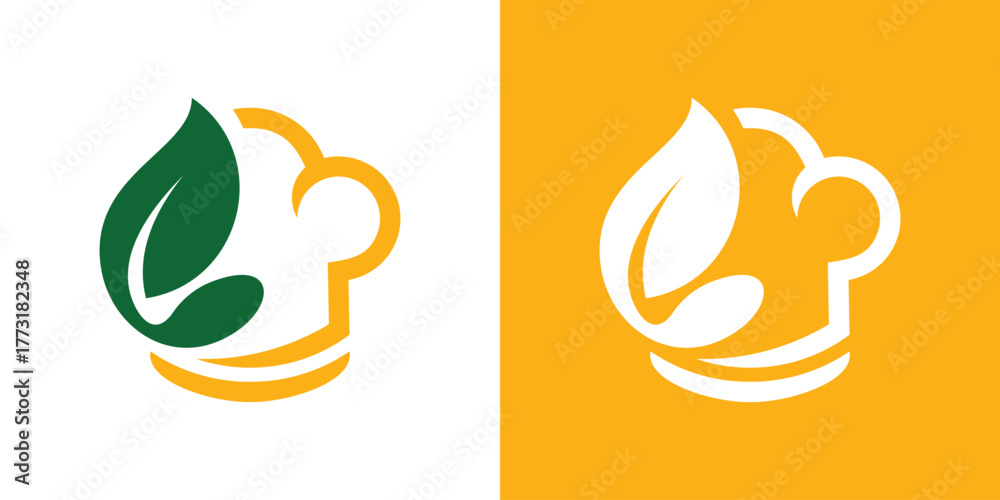 Obraz premium A creative logo combining a chef figure and fresh food elements, symbolizing healthy cuisine, nutrition, and quality cooking.