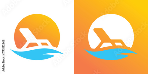 A relaxing logo combining a beach chair and ocean waves, symbolizing vacation, tropical escape, and seaside relaxation.